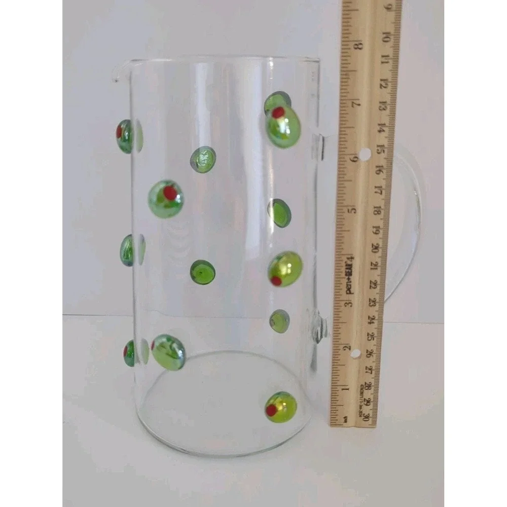 Alan Lee Collection Vintage Martini Pitcher Clear Glass Applied Olives Barware